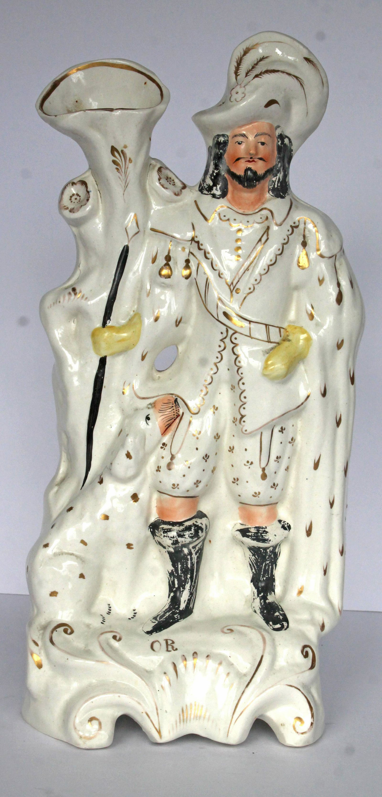 Antique Staffordshire large spill vase of a royal gentleman w dog - 18" tall (1 of 6)