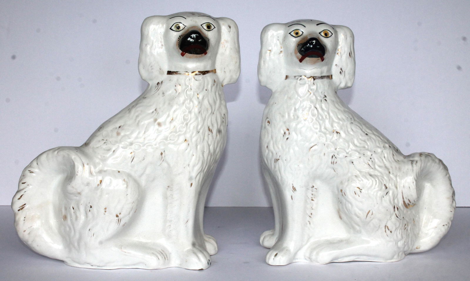 Pair of antique Staffordshire white Spaniels - 12" tall (1 of 7)