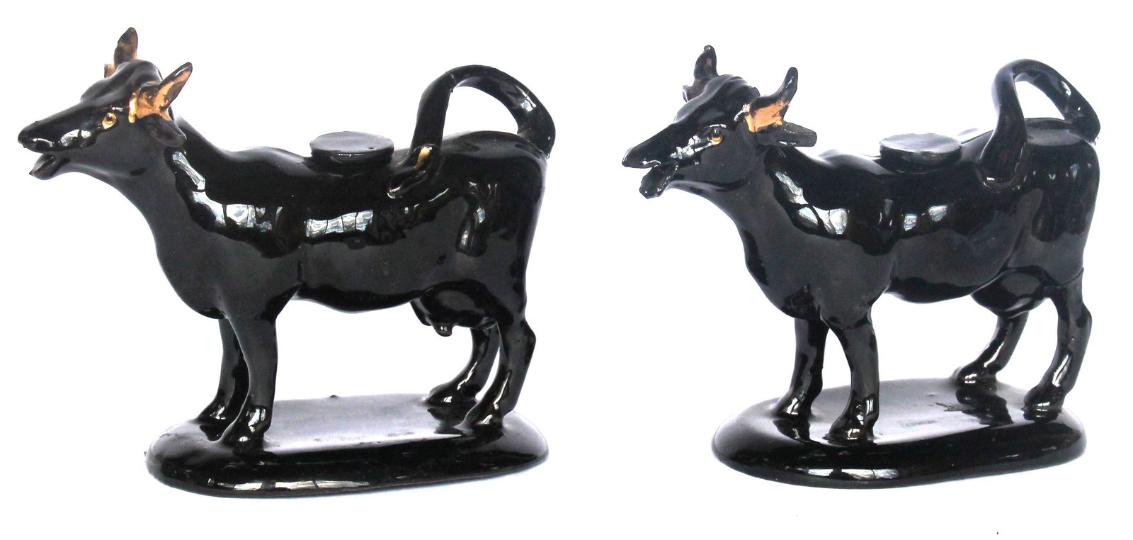 Lot of 2 Antique Staffordshire jackfield cow creamers - 1 as is - broken tail - 5" tall x 6 1/2" (1 of 8)