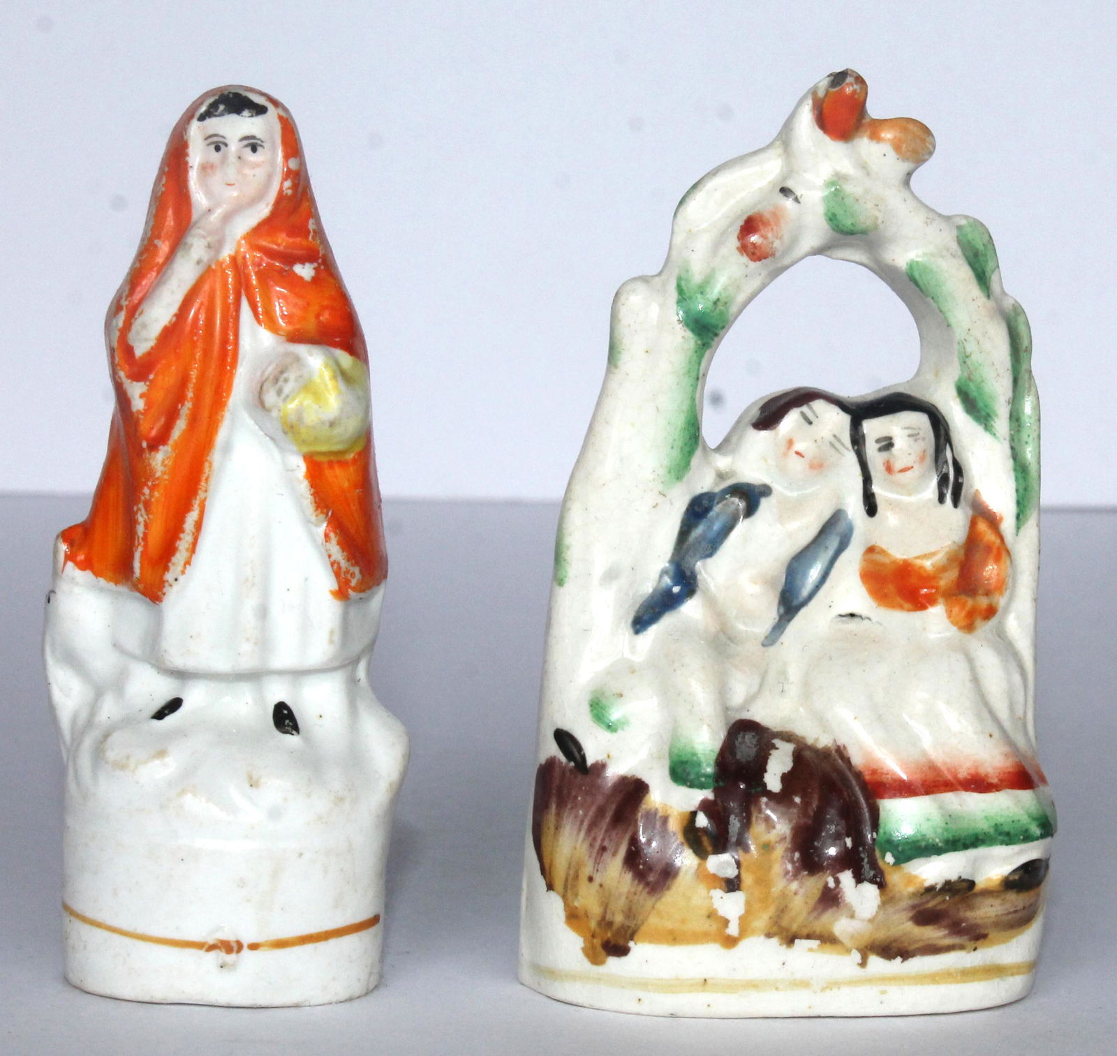 Lot of 2 antique Staffordshire miniature figures - Little Rfed Riding Hood - 3 1/2" tall & Children (1 of 5)