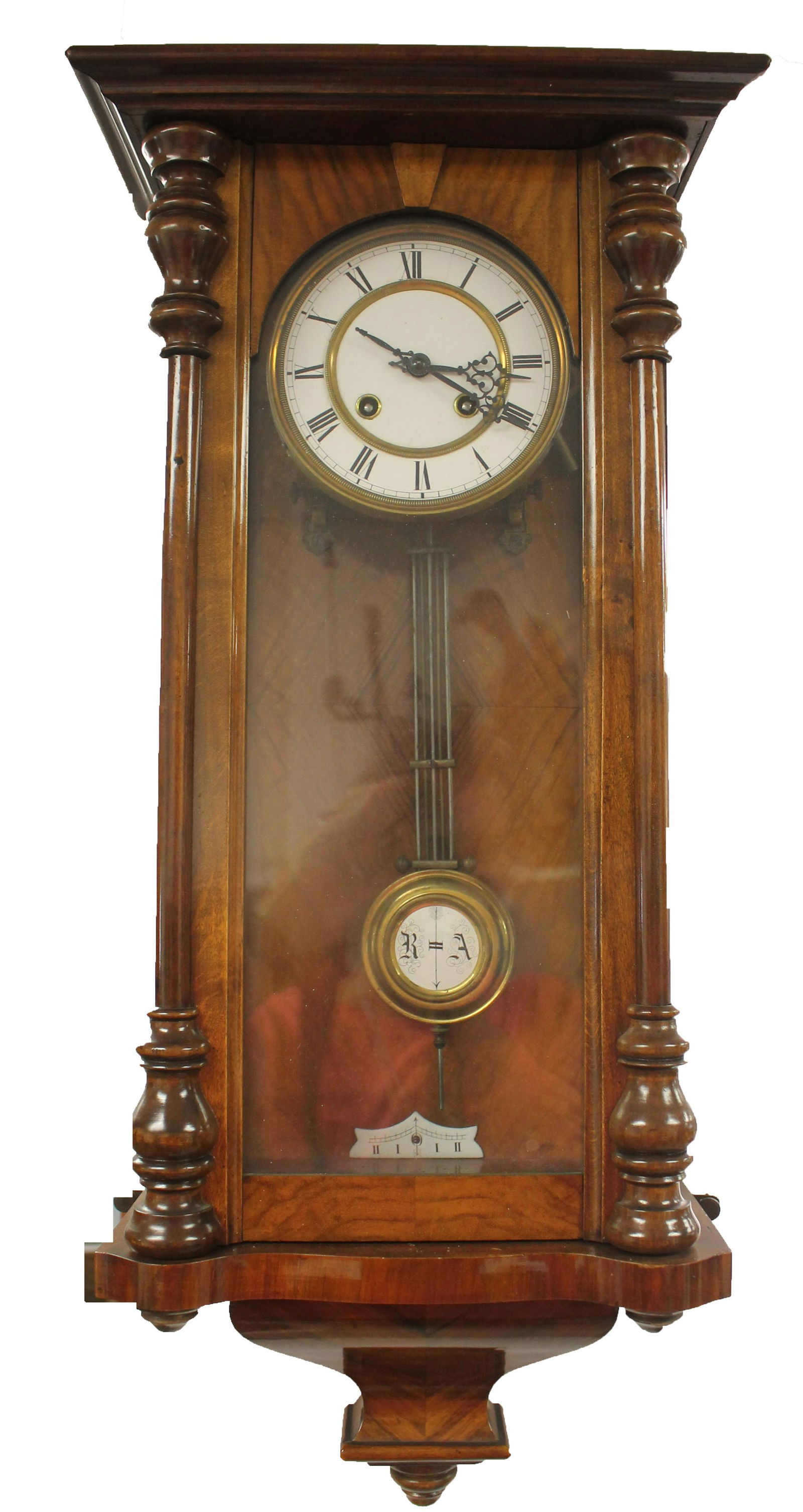 Mahogany wall hanging regulator clock w RA on pendulum (1 of 3)