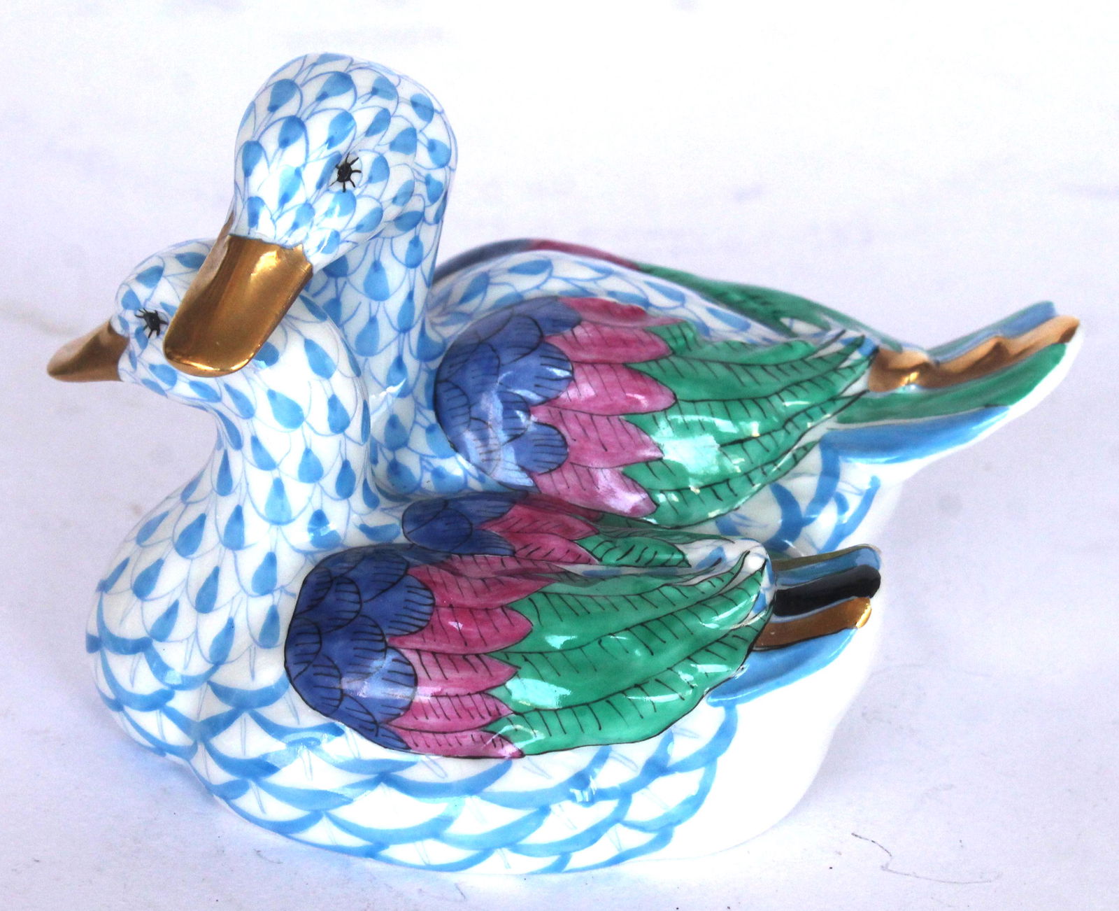 Herend Hungary hand painted porcelain ducks - 4 1/4" long x 3" tall (1 of 4)