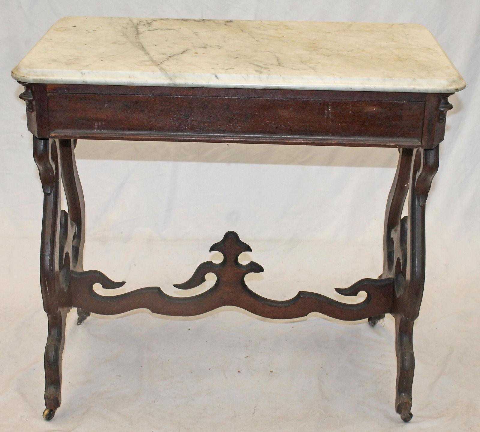 Victorian walnut marble top table - 28" tall x 41" wide x 17 1/2" deep (1 of 4)