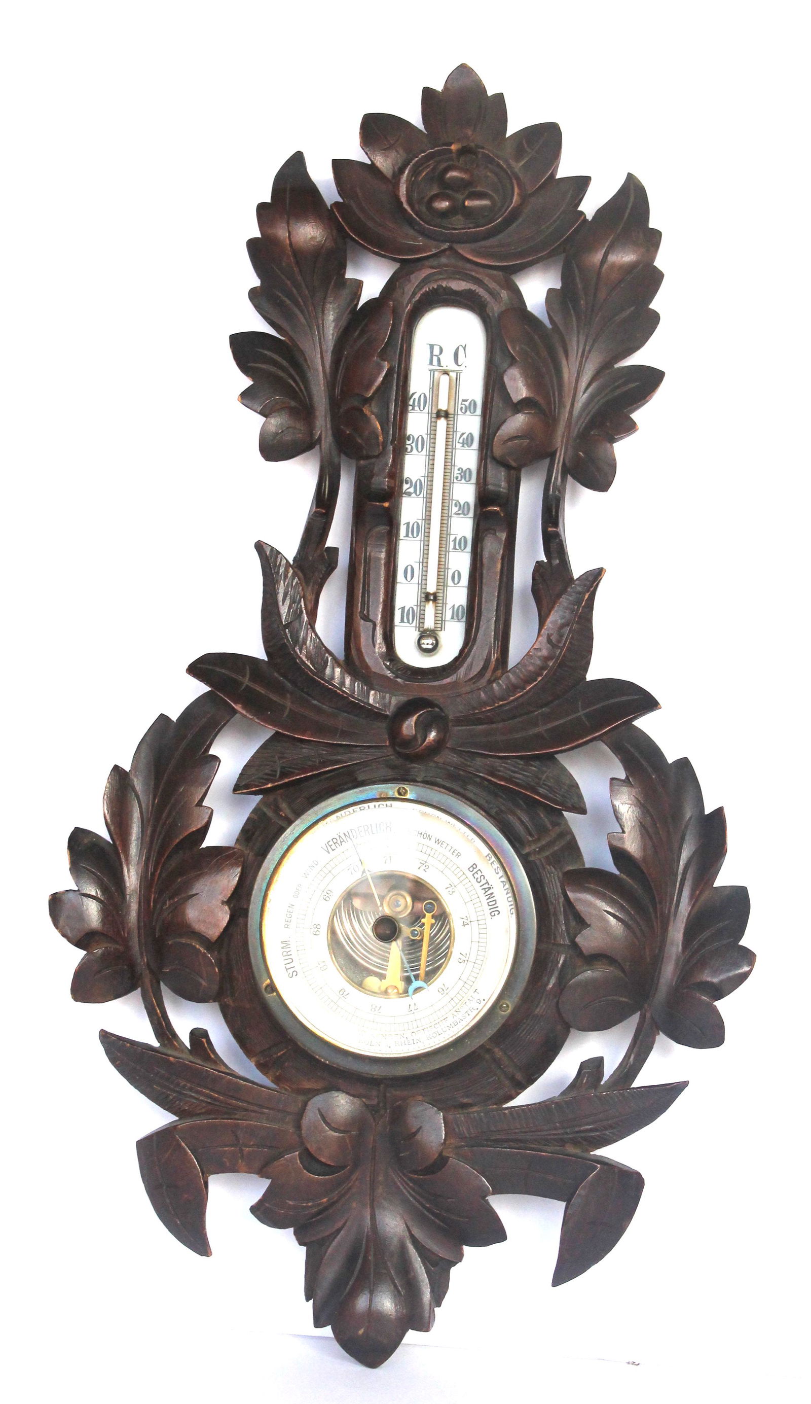 Antique carved Black Forest barometer/thermometer - 18" tall (1 of 6)