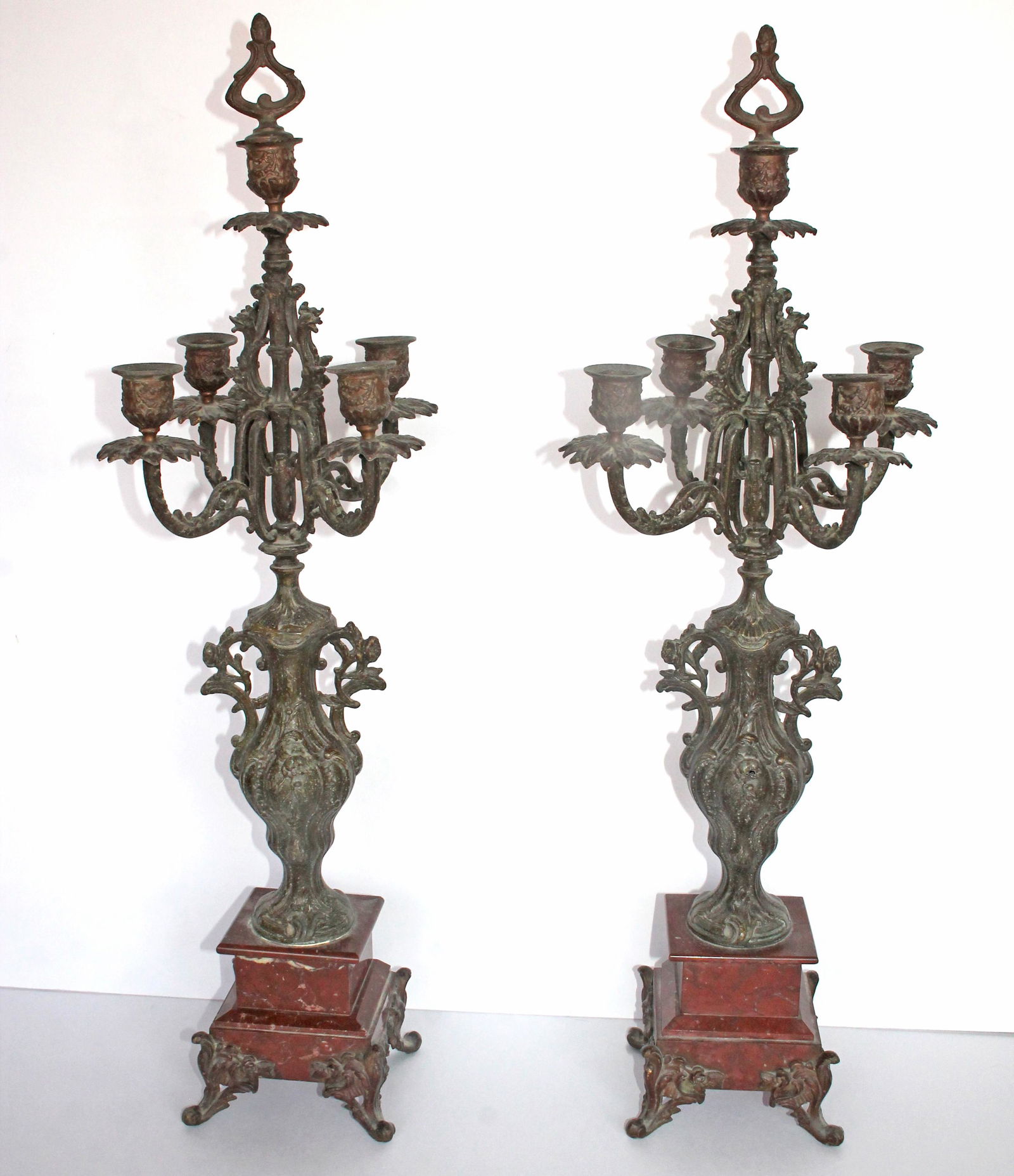 Pr of Victorian cast metal candelabrum on marble bases - 28" tall (1 of 6)