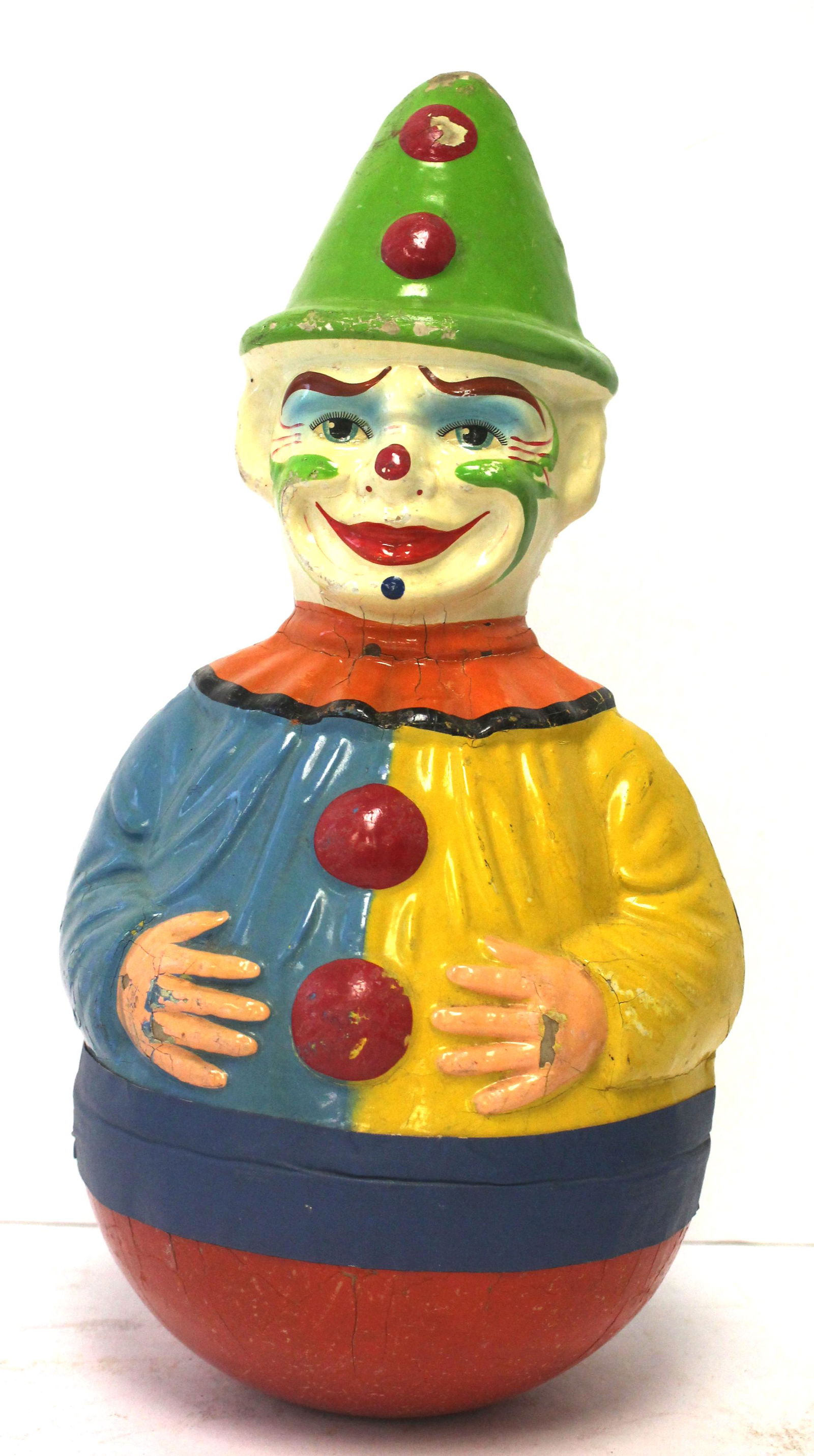 Antique Schoenhut painted clown Roly Poly in orig colors - 15 1/2" tall (1 of 5)
