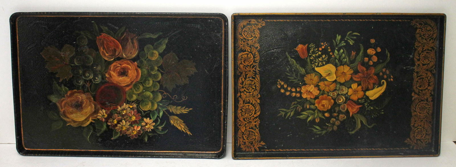 Lot of 2 tole rectangular trays w floral dec - 10 1/4"x15 1/2" (1 of 7)
