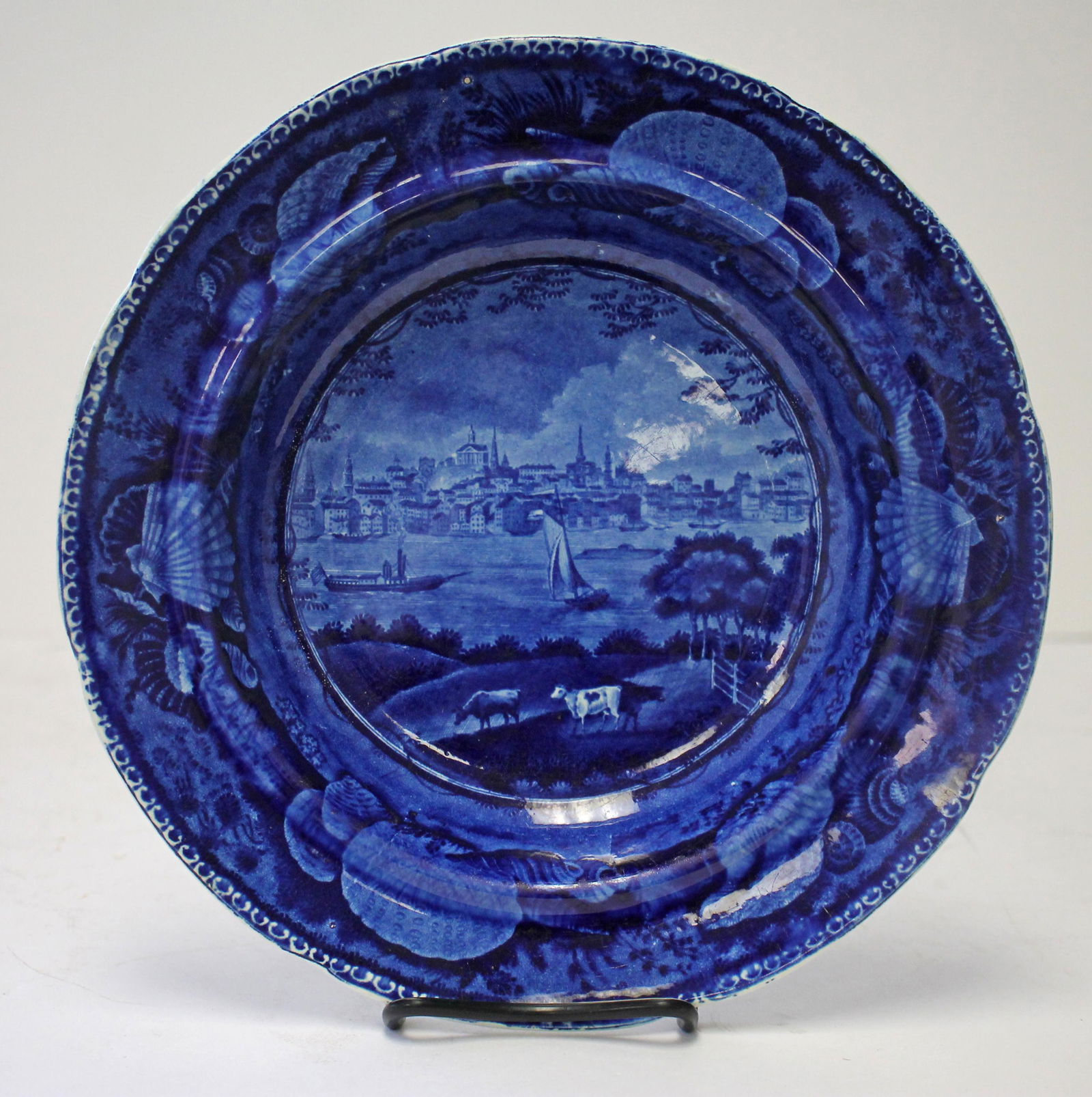 Enoch Wood & Sons dark blue 10" soup plate "City Of Albany" (1 of 5)
