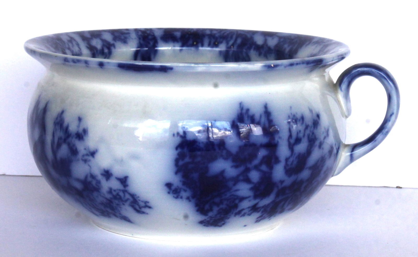 Antique Flow Blue chamber pot w deep flow blue coloring - great for a planter! - 10" diam x 5" tall (1 of 5)
