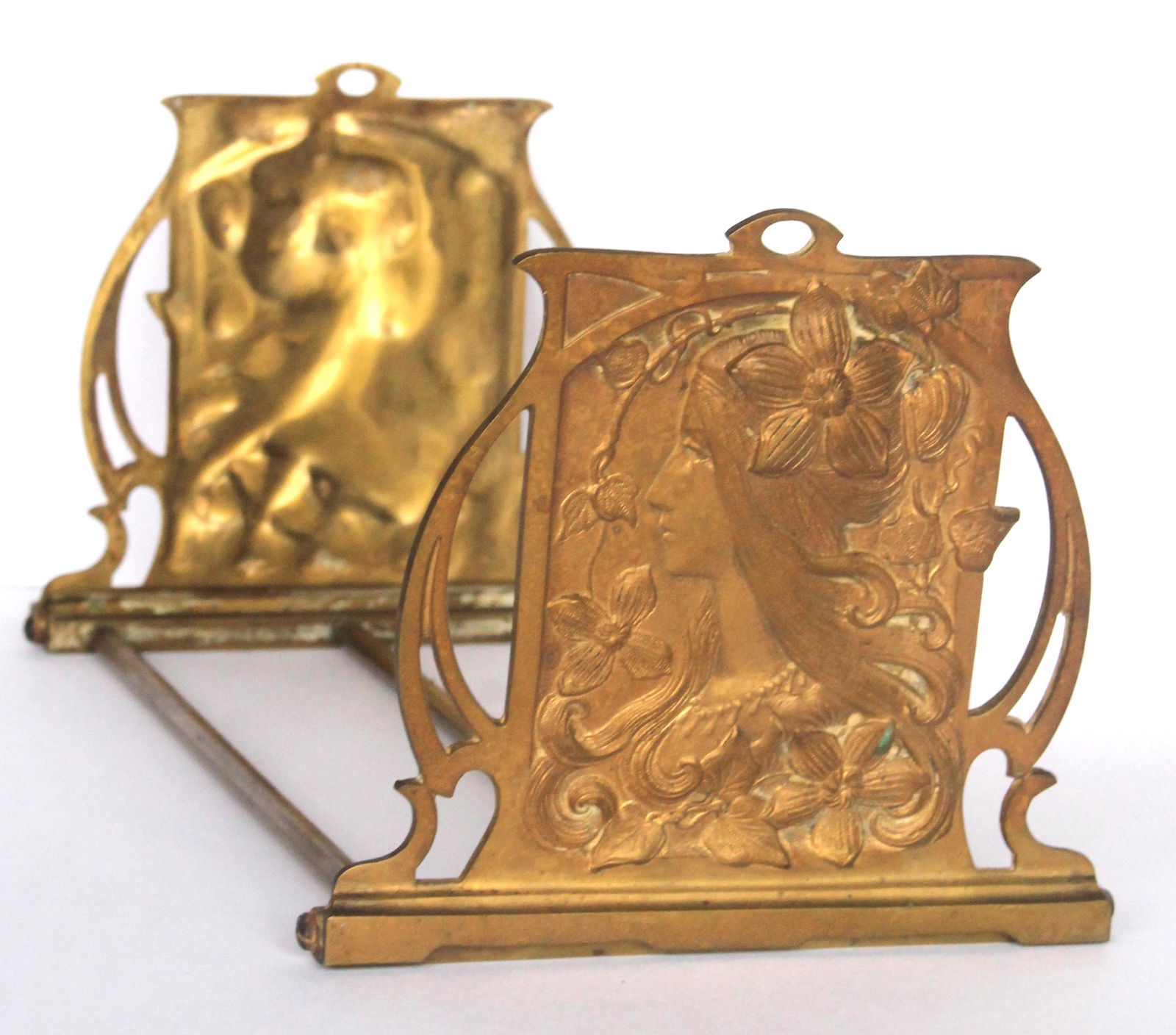Art Nouveau brass expandable book rack - 6" tall x 13 1/2" wide and expands to 24" (1 of 3)