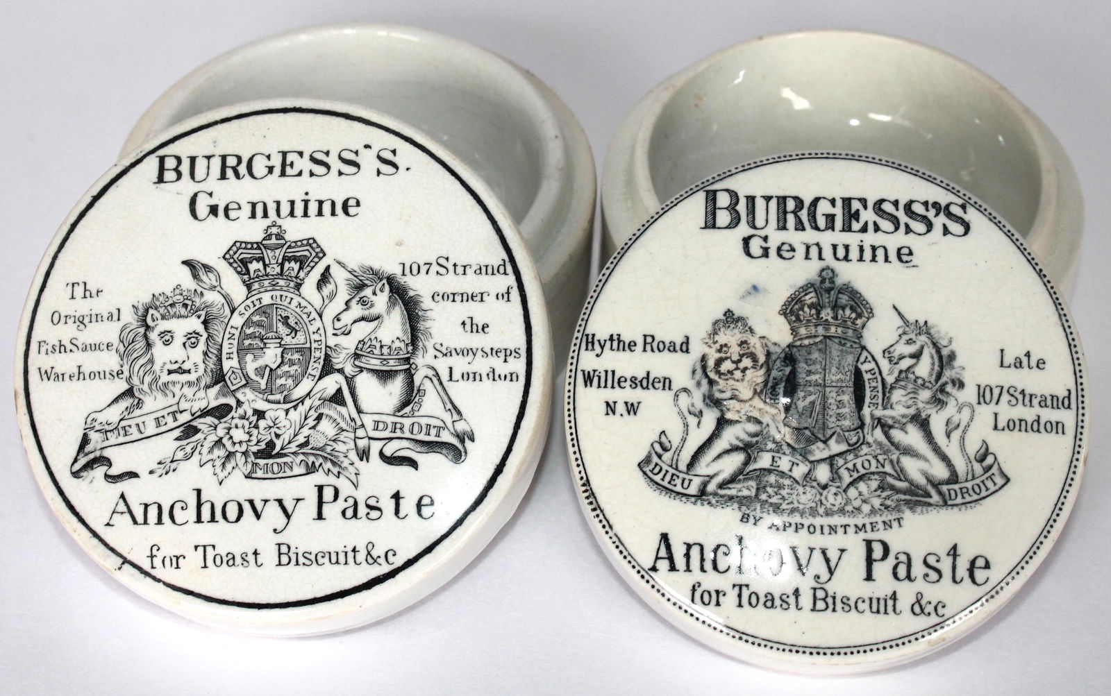 Lot of 2 Victorian English ironstone pot lids - 3 1/2" diam (1 of 3)