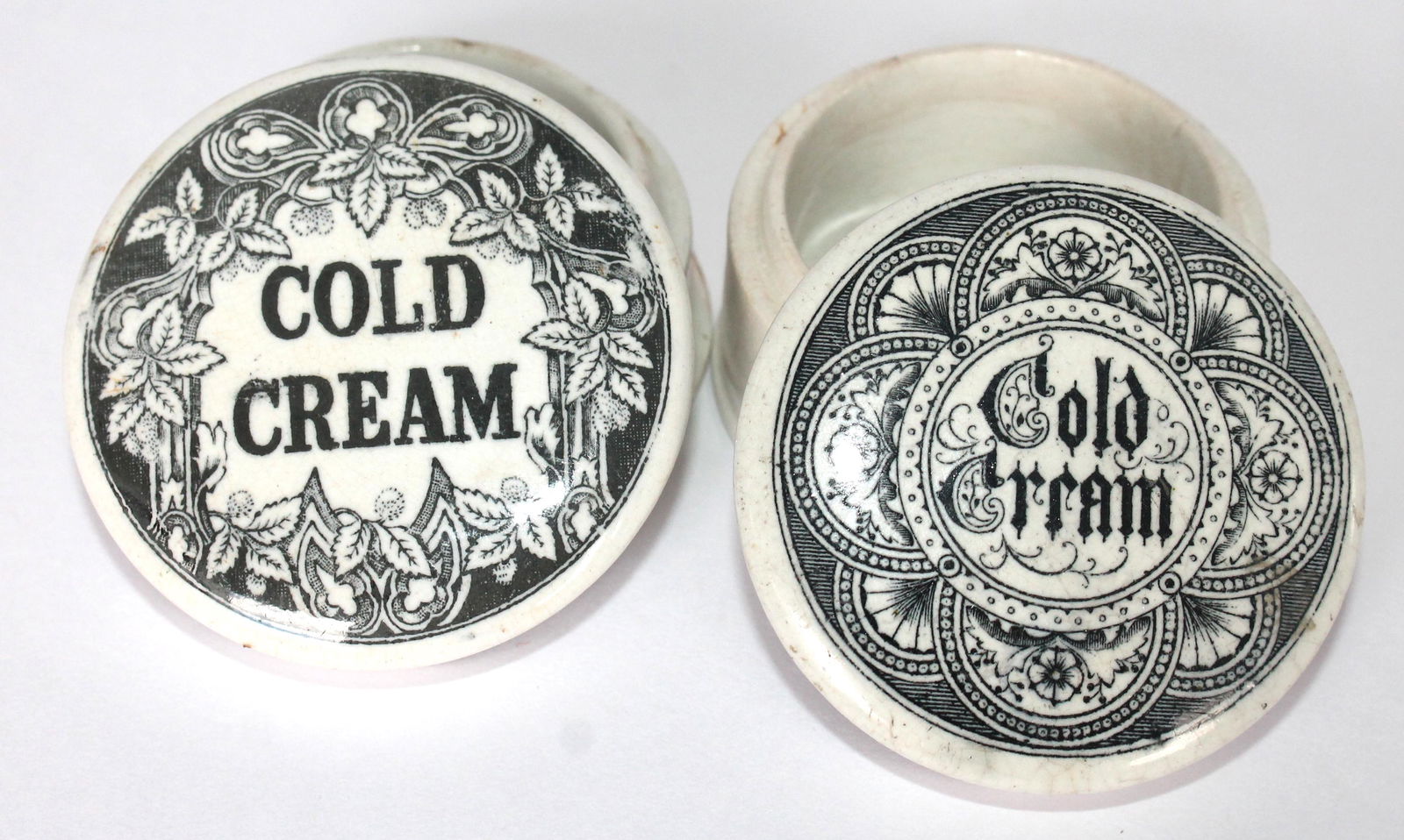 Lot of 2 Victorian English ironstone pot lids - 2 1/2" diam (1 of 3)