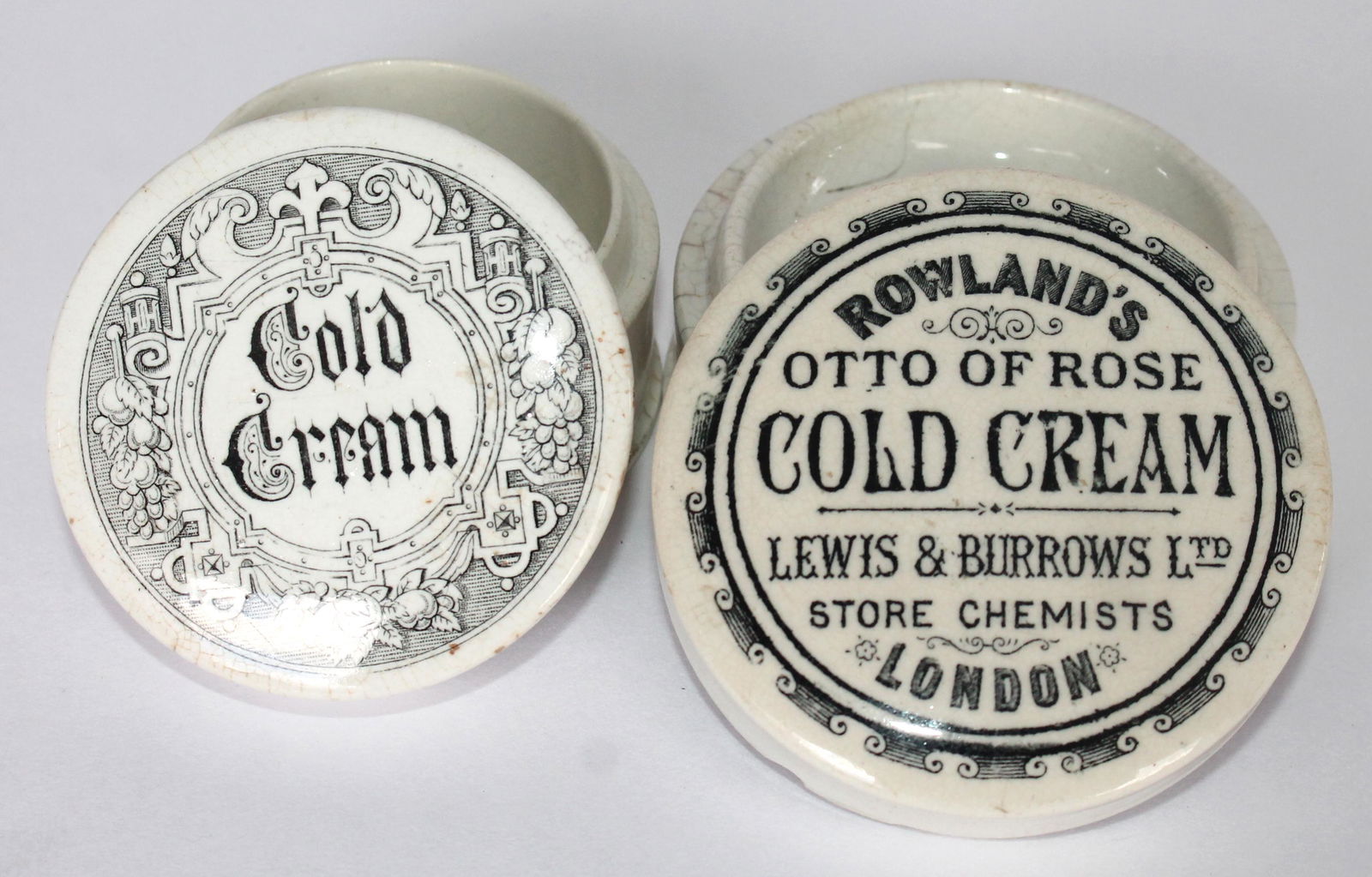 Lot of 2 Victorian English ironstone pot lids - 2 1/2" & 2 3/4" diam (1 of 3)