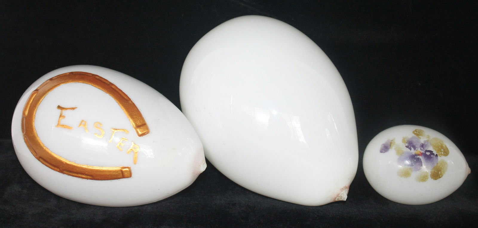 Lot of 3 Victorian blown glass Easter eggs - 4"-8" long (1 of 4)