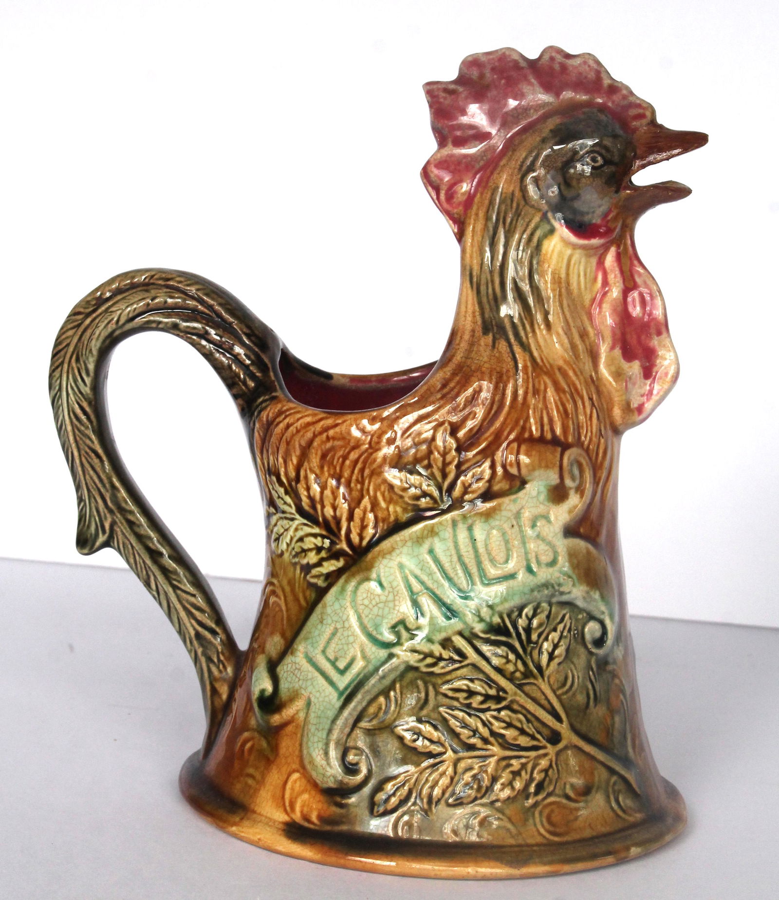 Antique French Majolica Le Gaulois rooster form pitcher - 9" tall (1 of 4)