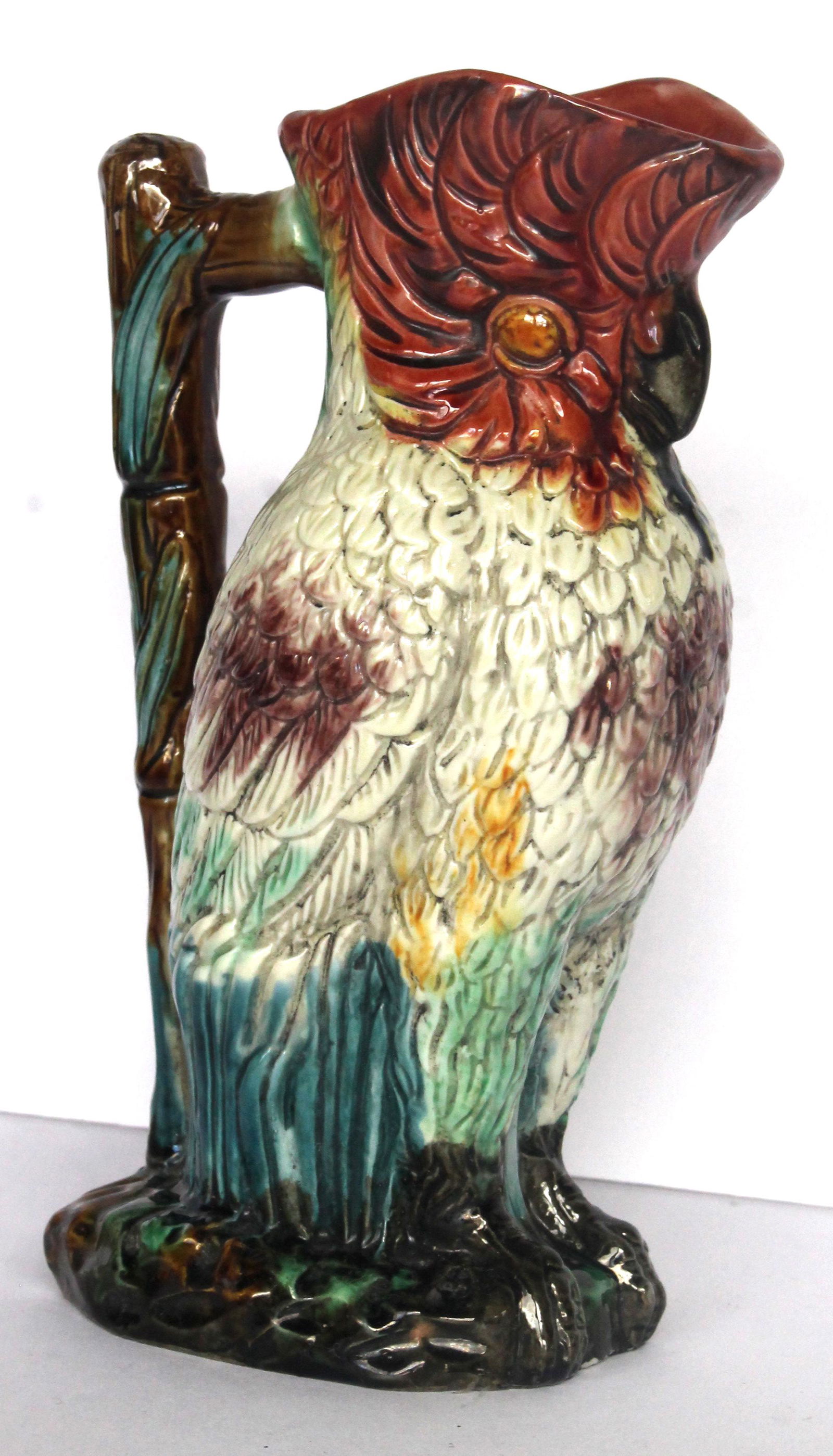 Antique Majolica parrot form pitcher - 9" tall (1 of 3)
