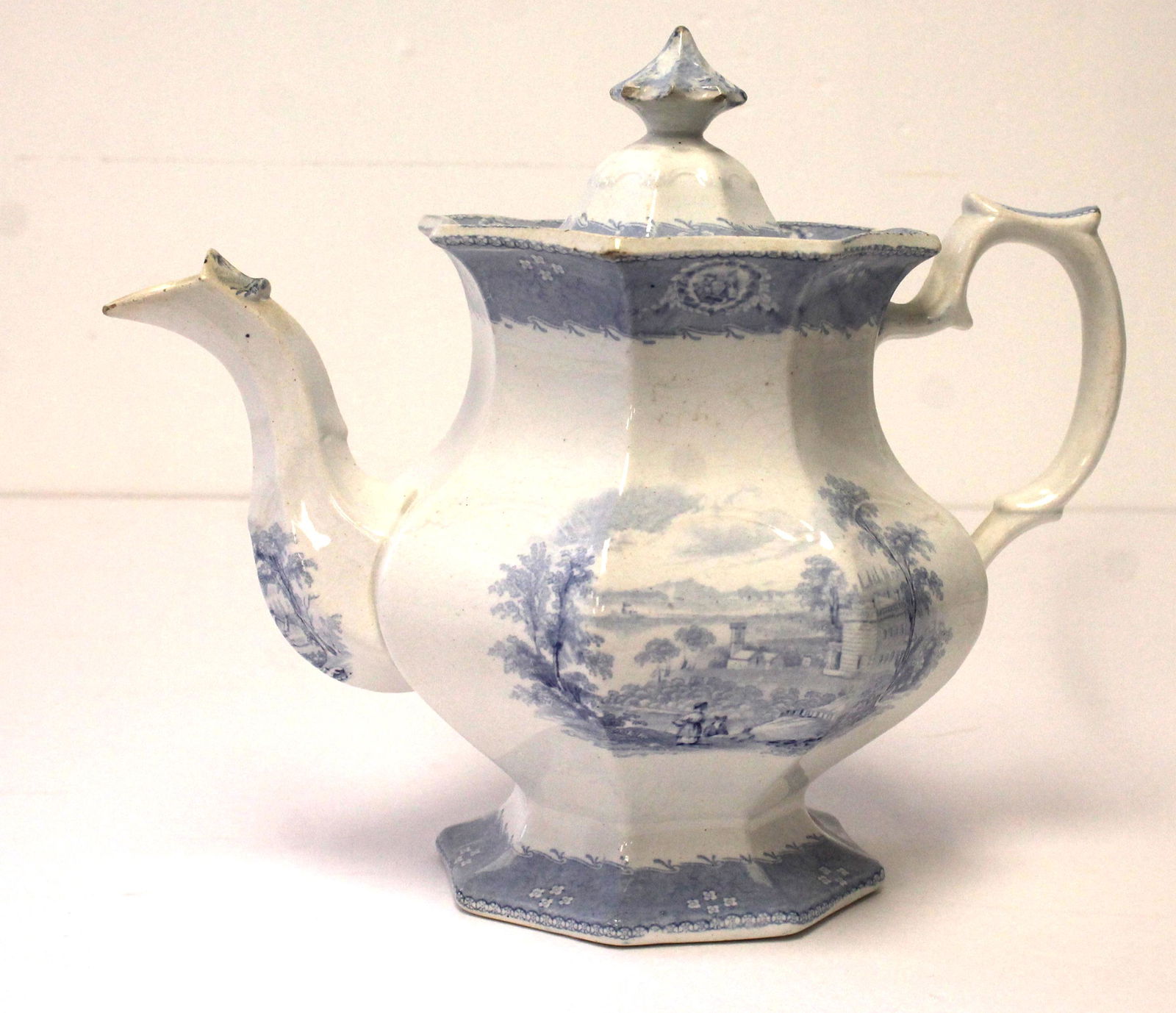 Rare Charles Meigh 1861 light blue "New York from Weehawken" teapot w state seals around the teapot (1 of 7)