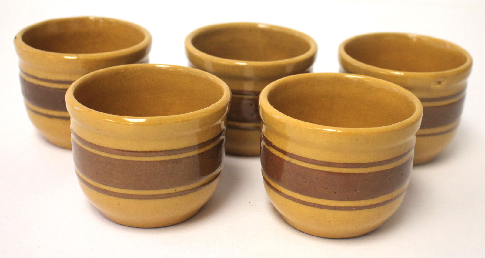 Lot of 5 antique banded yellowware custard cups (1 of 3)