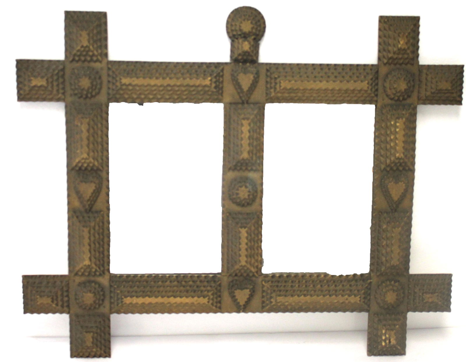 Tramp Art frame w dual mirrors - 21"x16 1/2" (1 of 7)