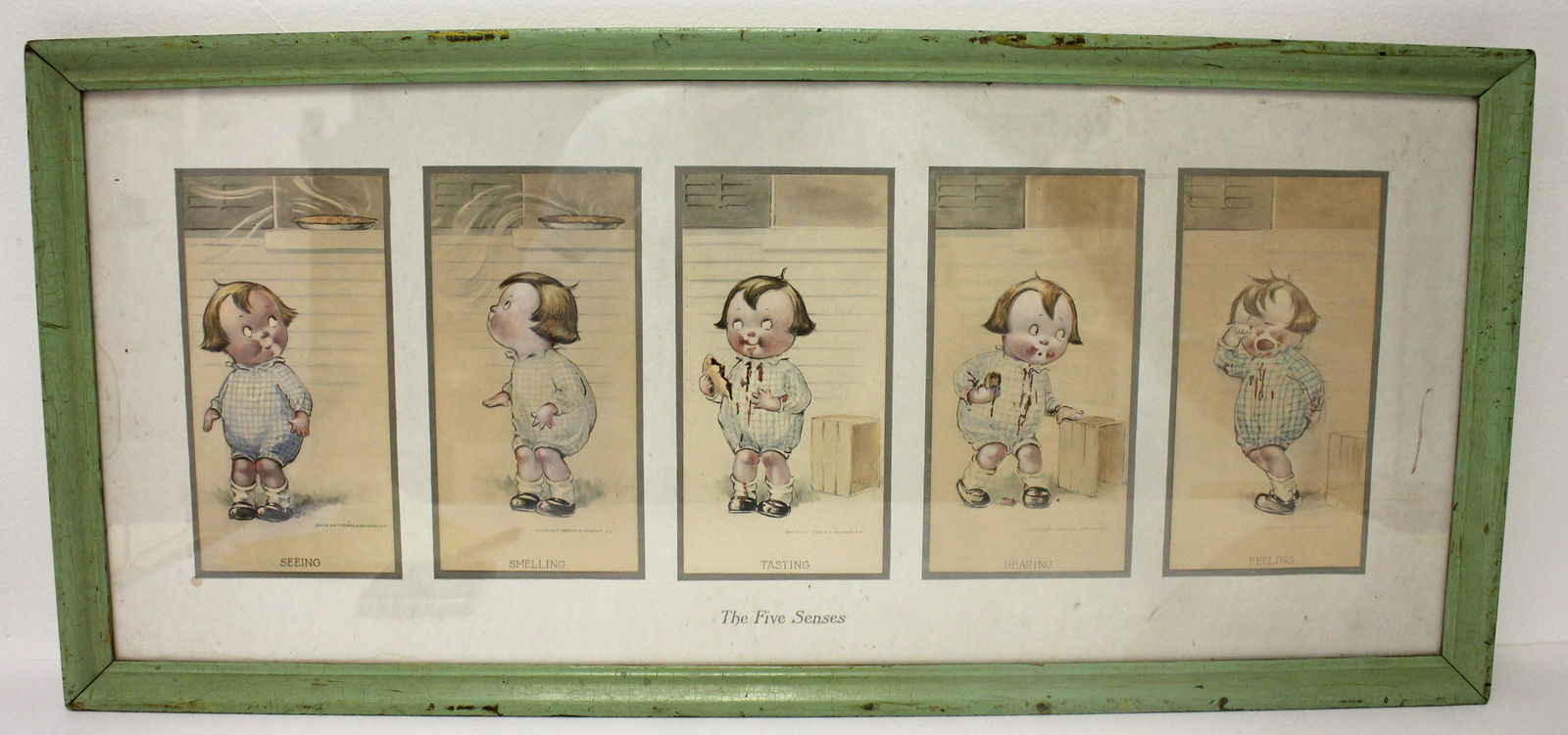 Antique print "The Five Senses" copyright Morris & Bandien NY - 29 1/2" x 13 3/4" (1 of 7)