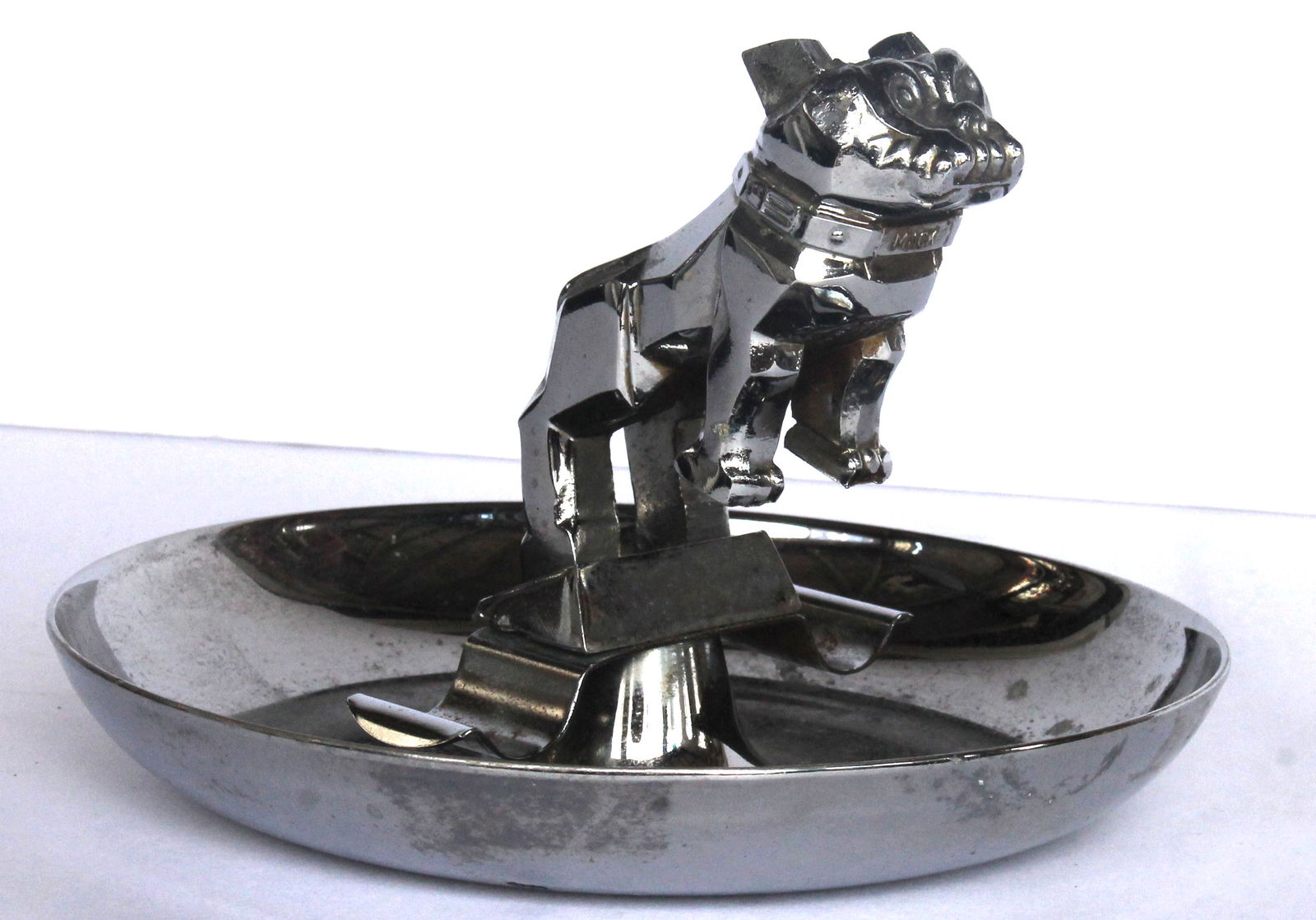 Chrome cigar tray by Central Die Casting & Mfg Co. Chicago w bulldog named "Mack" (Mack Trucks) - 7" (1 of 5)
