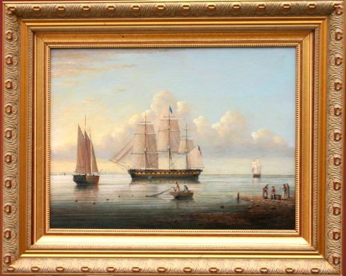 Great Brian Coole 15"x20" o/panel of the USS Const: Great Brian Coole 15"x20" o/panel of the USS Constitution off Chelsea (the site of a Rev War battle between American rifleman & a British gunboat in 1775)