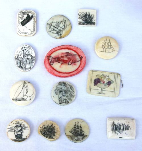 lot of 13 different size whale bone & ivory crossc: lot of 13 different size whale bone & ivory crosscuts & inserts w scrimshaw dec