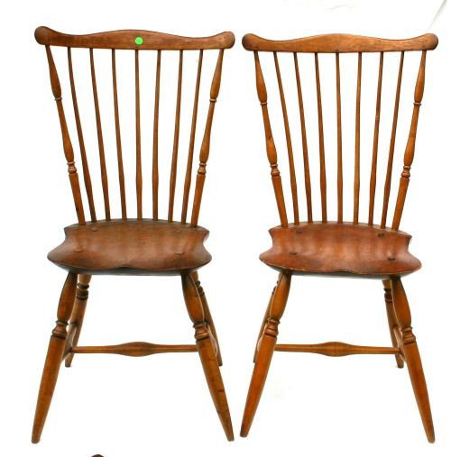elegant pr of ca 1790 Eastern MA fanback Windsor s: elegant pr of ca 1790 Eastern MA fanback Windsor side chairs in pine, maple & ash featuring great height & great condition - 36 1/2" tall - 17 1/2" seat height