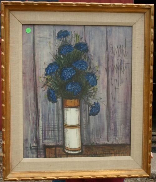 Bernard Buffet 20 1/2" x 17 dtd 1957 print of flow: Bernard Buffet 20 1/2" x 17 dtd 1957 print of flowers in a vase