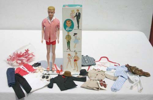 orig boxed ca 1960 "Ken" doll with pristine wardr: orig boxed ca 1960 "Ken" doll with pristine wardrobe, orig hang tag & pamphlets in excellent condition w stand