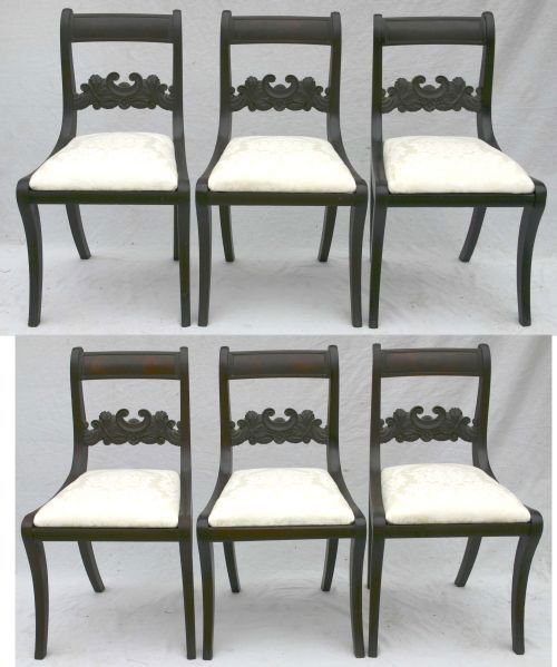 fine & rare set of 6 attrib Duncan Phyfe carved ma: fine & rare set of 6 attrib Duncan Phyfe carved mahog NYC Grecian dining chairs - 32 1/2" tall