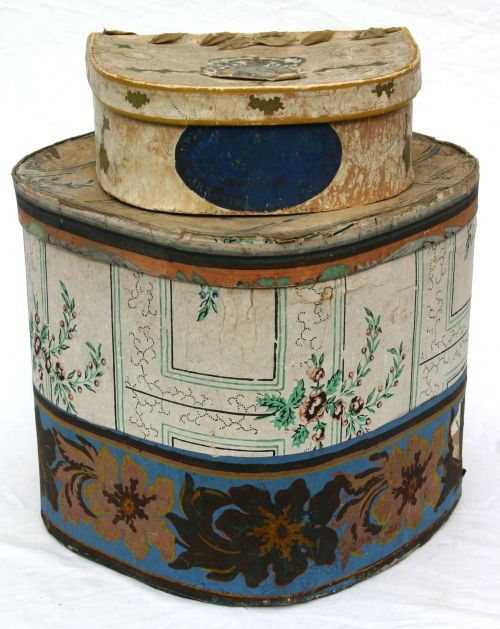 2 19thC wallpaper boxes - 10 1/2" tall x12" wide &: 2 19thC wallpaper boxes - 10 1/2" tall x12" wide & 3 3/8" tall x 9" wide