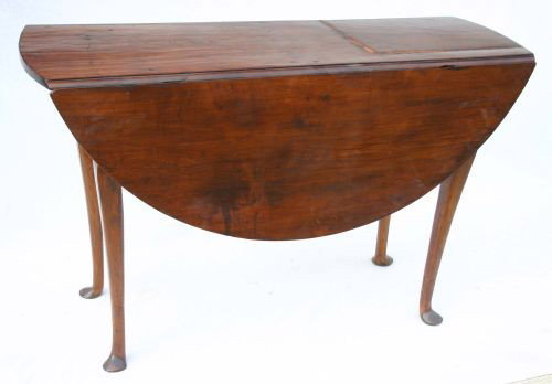 early New England QA ca 1720-40 curly maple swing : early New England QA ca 1720-40 curly maple swing leg dropleaf dining table in old finish & excellent form (patched top) - 14" long x 15 1/2" deep x 27" tall