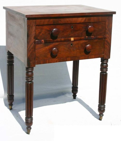 ca 1815-1825 Sheraton carved mahogany Baltimore, M: ca 1815-1825 Sheraton carved mahogany Baltimore, MD 2 drawer stand attrib to Timothy Needles 23 1/2" wide x 18" deep x 30" tall
