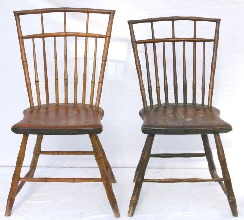lot of 2 period birdcage bamboo turned Windsor sid: lot of 2 period birdcage bamboo turned Windsor sidechairs - 34" tall & 32" tall