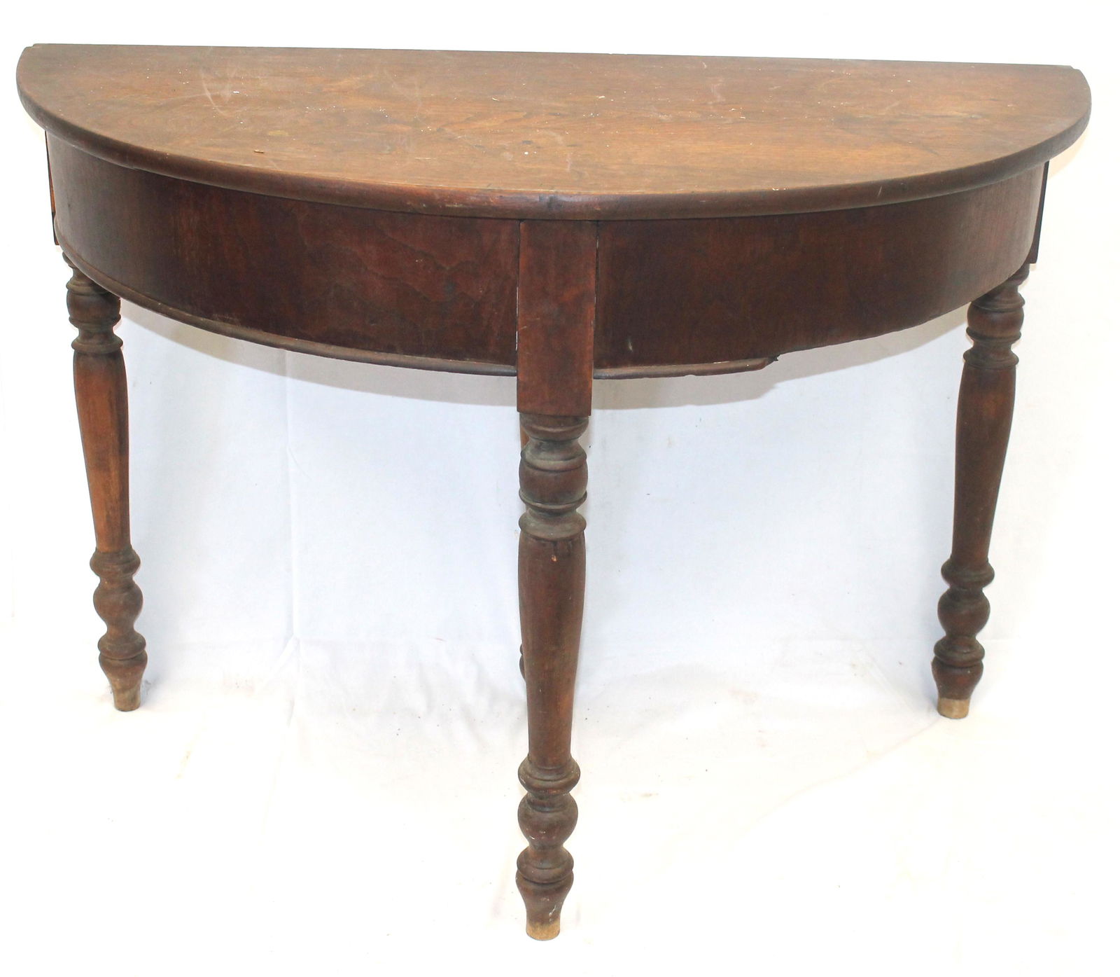 Antique demi-lune walnut table - probably an end of a large dining table - 29" tall x 42" wide x 20: Antique demi-lune walnut table - probably an end of a large dining table - 29" tall x 42" wide x 20 1/2" deep- Matthew Mead collection