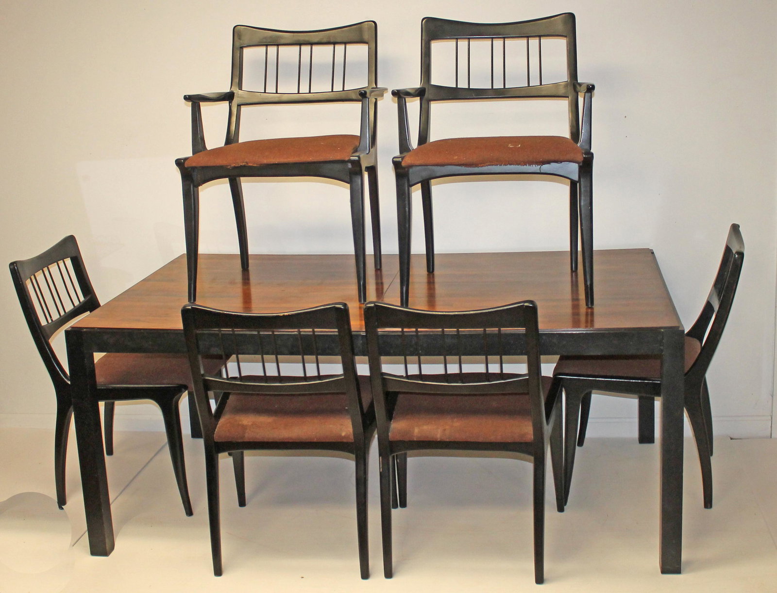 Mid-Century Modern dining set w table & 6 chairs - table is 68" x 40" with two 20" leaves: Mid-Century Modern dining set w table & 6 chairs - table is 68" x 40" with two 20" leaves