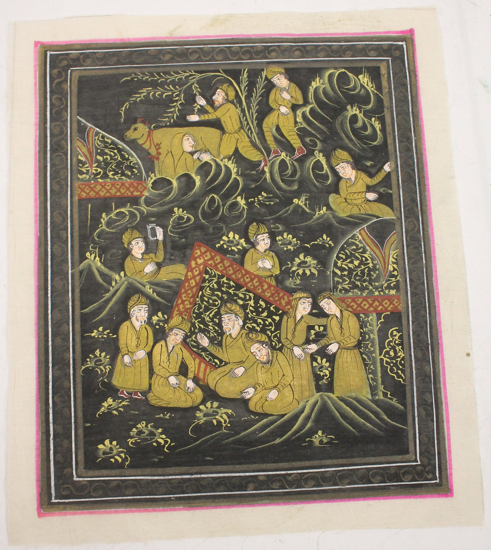 Tibetan hand painted on silk textile - 10"x9" - This lot was donated and proceeds from the sale of: Tibetan hand painted on silk textile - 10"x9" - also included is a hand signed poem from Naomi Shehab Bye ca 1995 - This lot was donated and proceeds from the sale of this lot will go to Brattleboro A