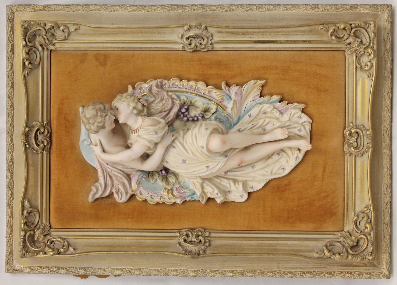 Victorian carved bisque figural sculpture mounted for wall hanging - 14 1/2"x20 1/4": Victorian carved bisque figural sculpture mounted for wall hanging - 14 1/2"x20 1/4"