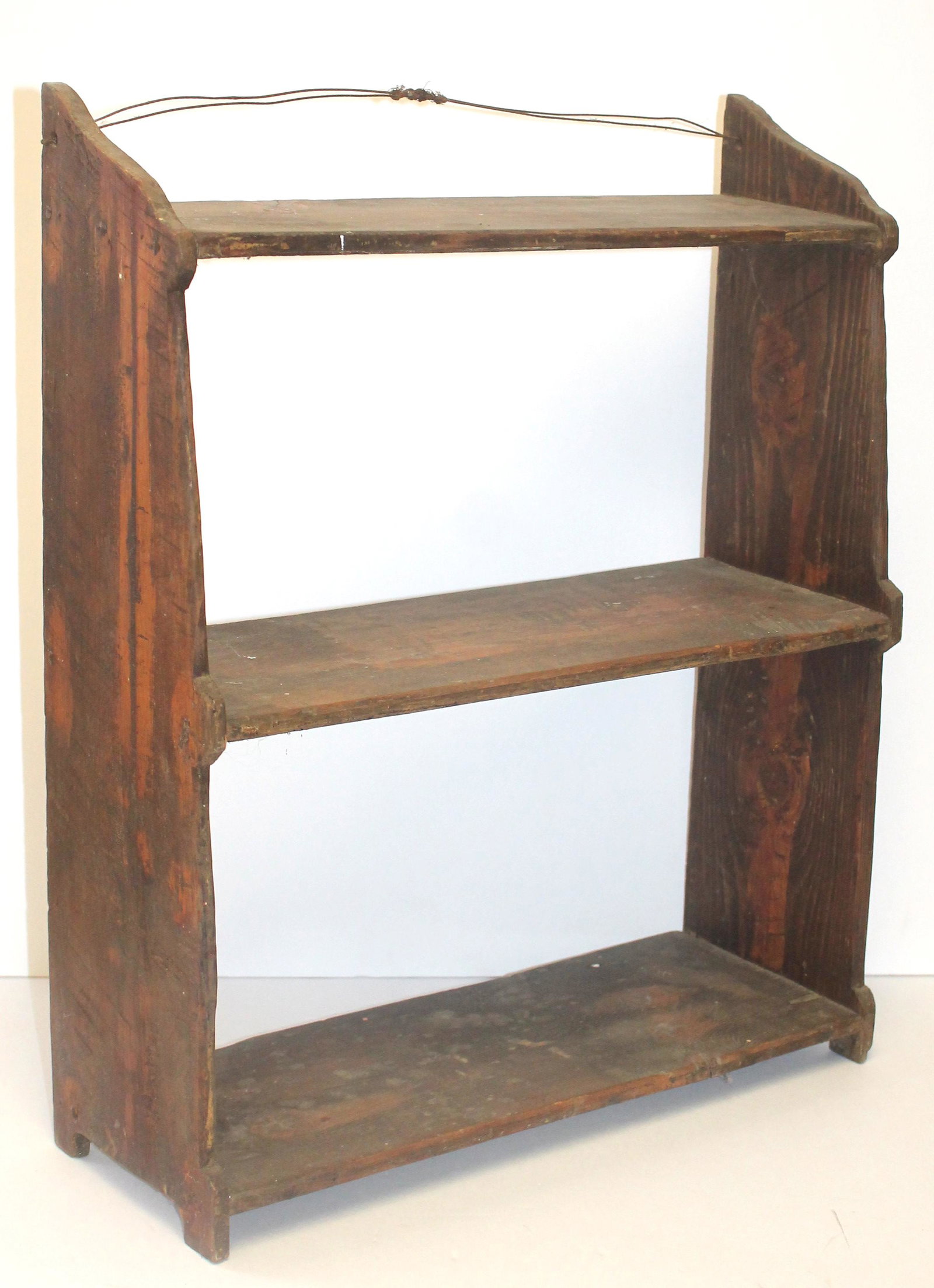 Antique 3 tier wooden wall shelf - 24" tall x 20" wide x 7 3/4" deep: Antique 3 tier wooden wall shelf - 24" tall x 20" wide x 7 3/4" deep