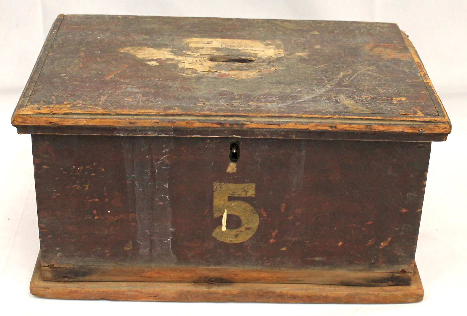 Small document/ballot box in red paint w "5" on front - 6" tall x 12" x 6": Small document/ballot box in red paint w "5" on front - 6" tall x 12" x 6"