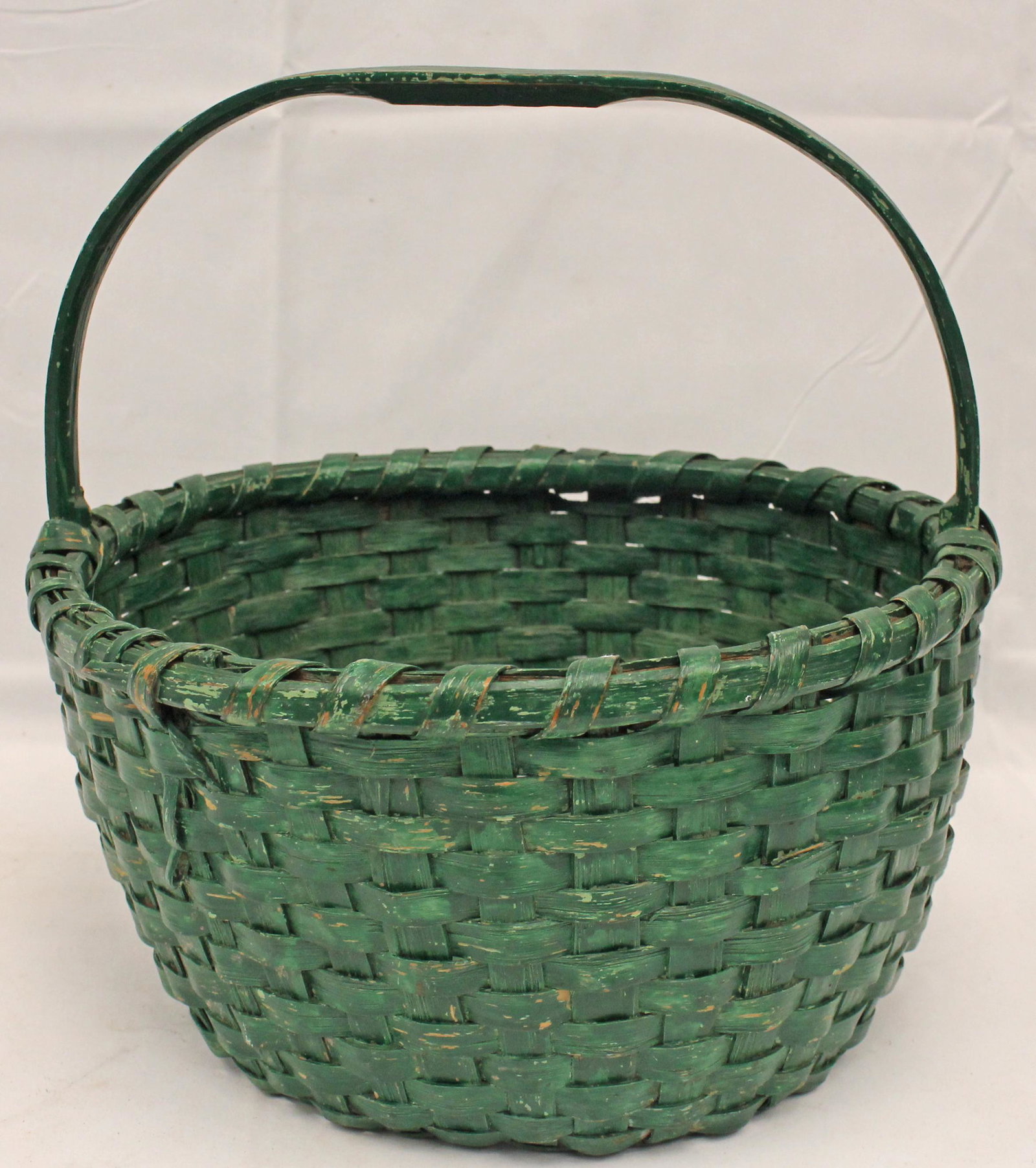 fixed handled gathering basket in green paint - 12" tall x 12"x13": fixed handled gathering basket in green paint - 12" tall x 12"x13"