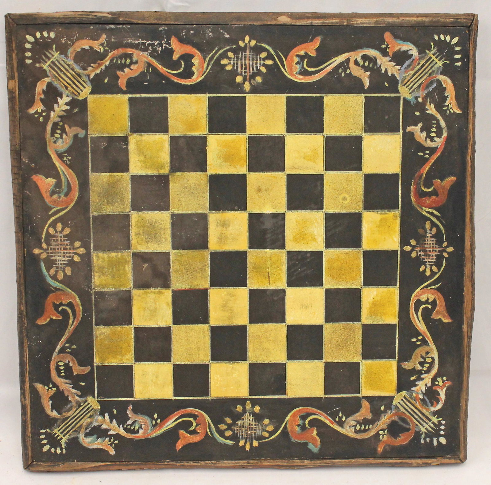 Carved wood & painted checkers gameboard - 14"x14": Carved wood & painted checkers gameboard - 14"x14"