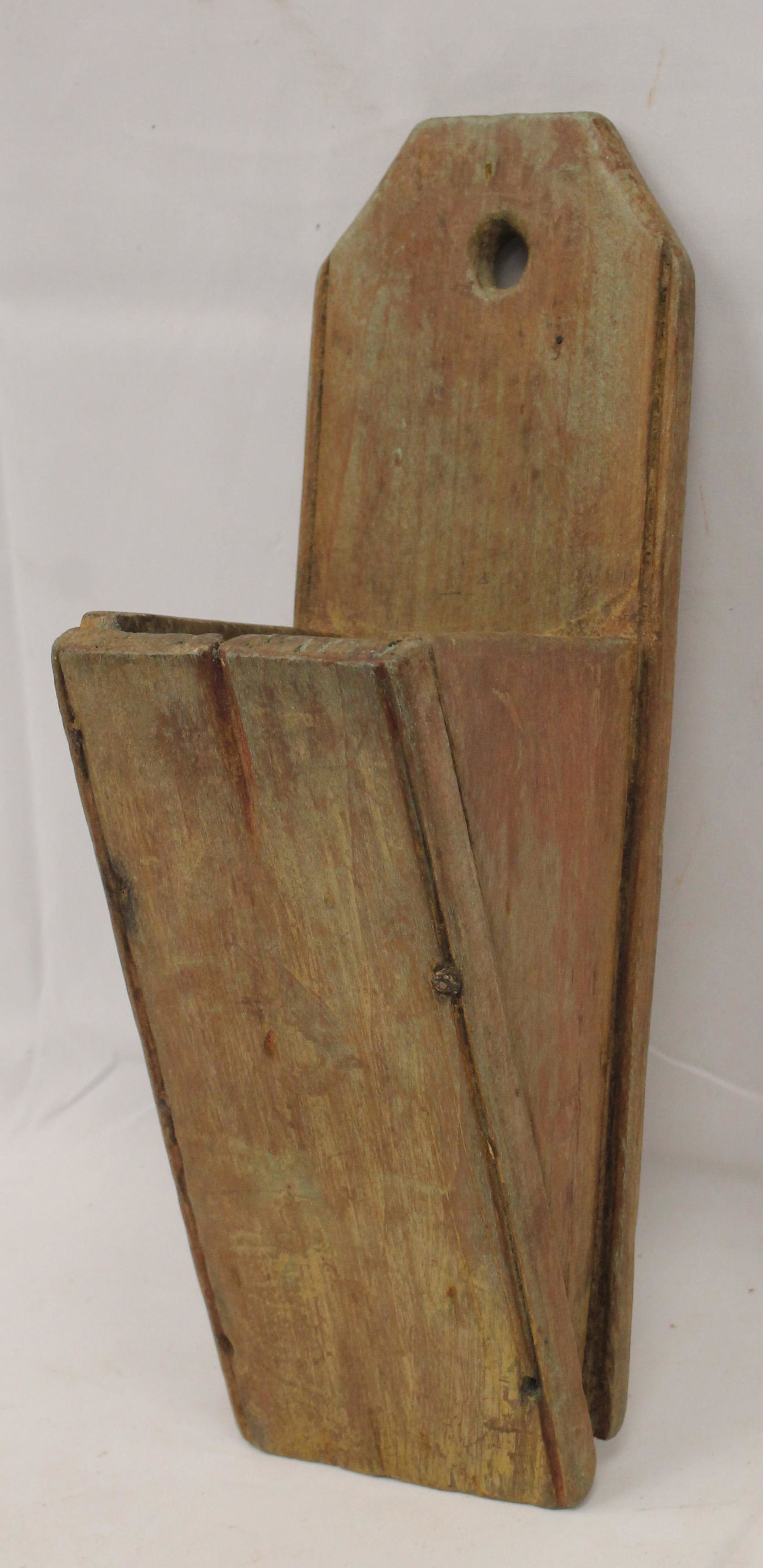 Primitive wooden painted canted wall box - 15" tall x 4 3/4" wide: Primitive wooden painted canted wall box - 15" tall x 4 3/4" wide