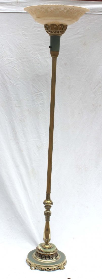 very pretty ca 1930's torchere floor lamp w grape : very pretty ca 1930's torchere floor lamp w grape & grape leaf embossed custard glass shade on brass & onyx base - 66 1/2" tall