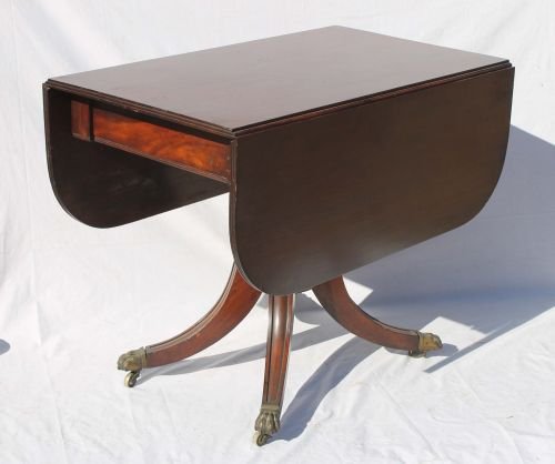 period Sheraton ca 1810 American pedestal based ma: period Sheraton ca 1810 American pedestal based mahog breakfast table w brass feet