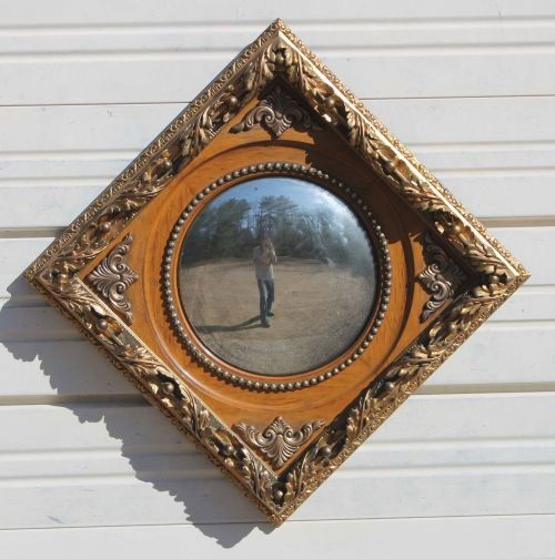 very ornate oak carved & fancy gilt gessoed framed: very ornate oak carved & fancy gilt gessoed framed convex mirror