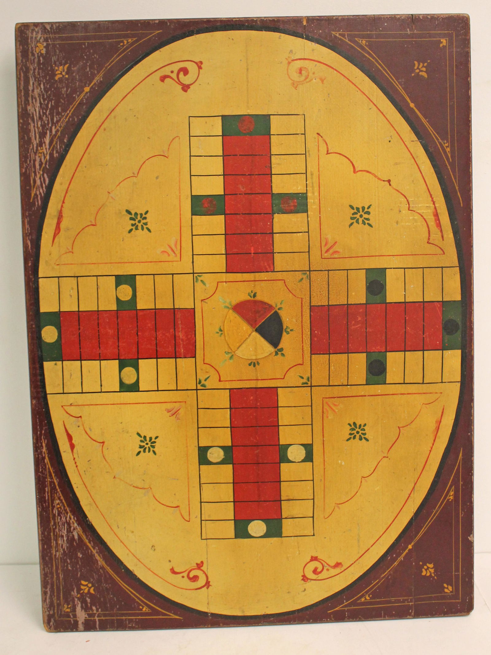 Large wooden painted antique Parchesi gameboard - 32"x23 1/2" (1 of 7)