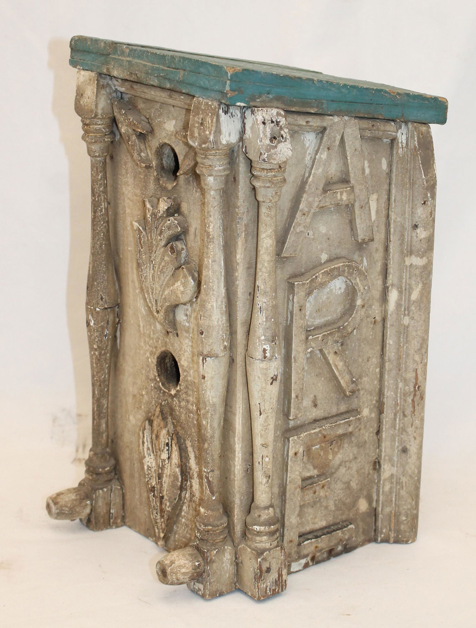 Carved wooden & painted bird house w applied letters ME on one side and ARE on the other - 13 1/4" (1 of 4)