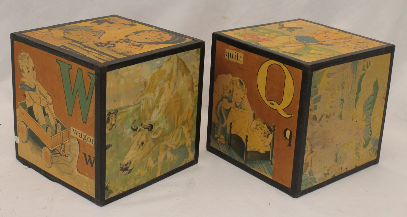 Lot of 2 large wooden children's blocks w transfer & decoupage decoration - 7 1/2" square (1 of 4)
